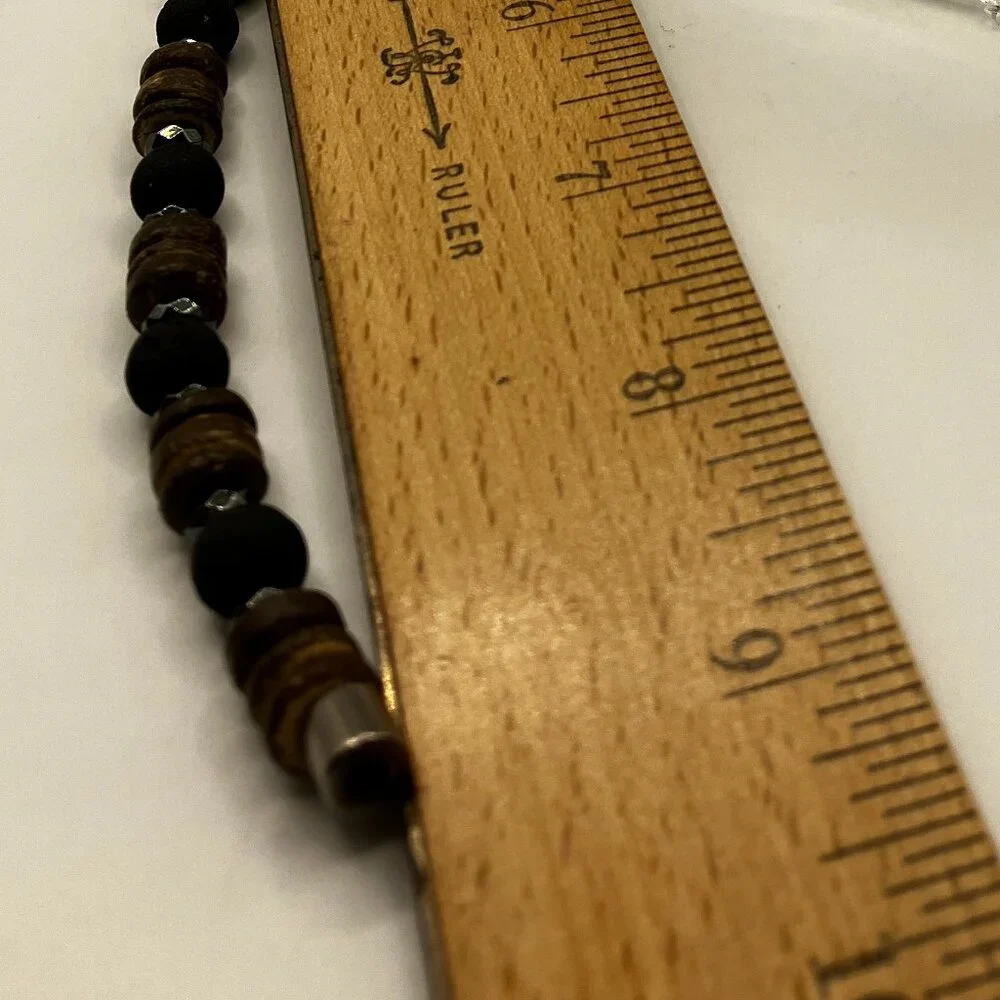 Men's Wood, Hematite and Lava Bead Bracelet Handmade Brand New